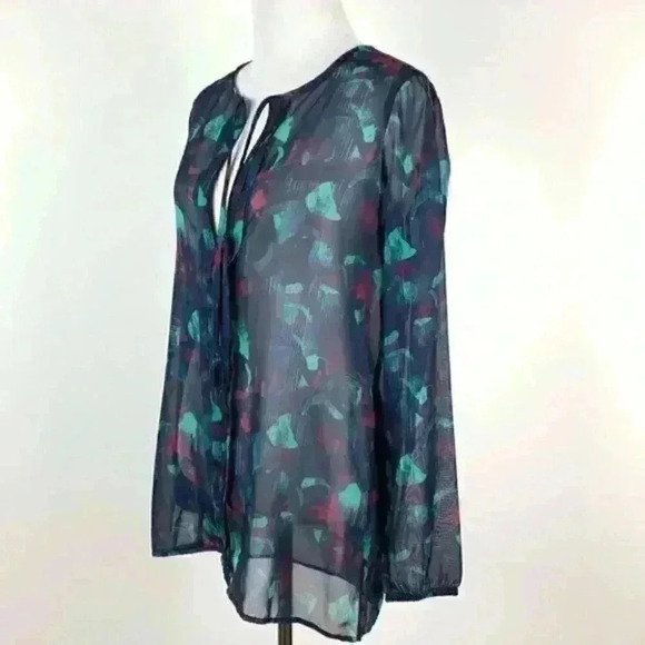 Mudd top size S blue burgundy sheer artsy career - Picture 8 of 9